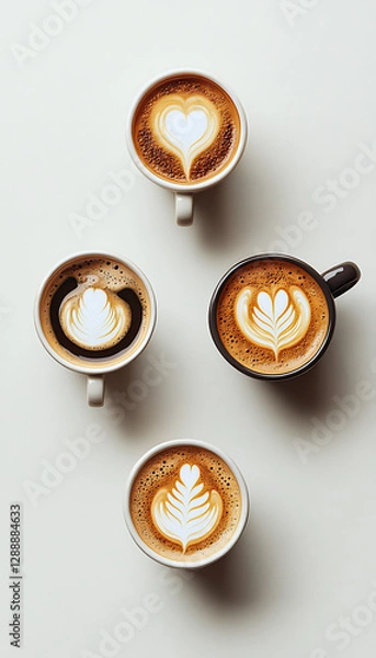 Fototapeta A minimalist coffee guide featuring illustrations of five different coffee drinks. 