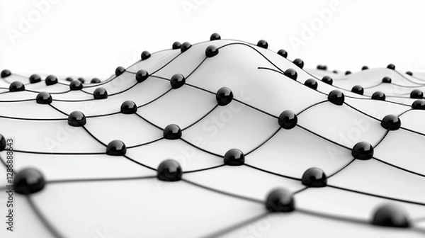 Fototapeta Abstract Network Design With Black Spheres And White Lines