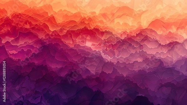 Fototapeta Illustration of A mesmerizing gradient blend of sunset hues, from deep purples to fiery reds, with abstract geometric patterns interwoven throughout. Ai Generate.
