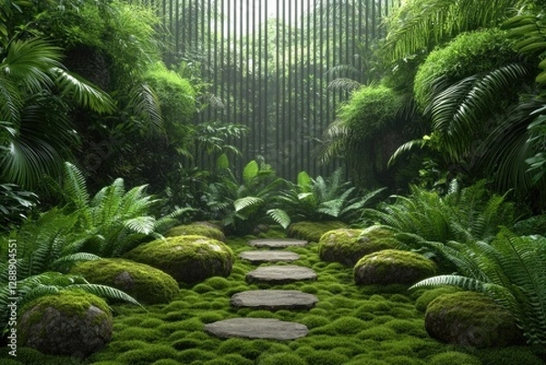 Fototapeta Lush greenery surrounds serene path, inviting tranquility and na