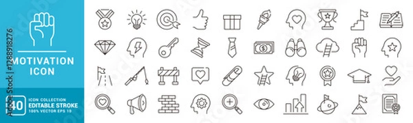 Fototapeta Collection of motivation icons. Achievement, spirit, success, process. vector template editable stroke EPS 10.