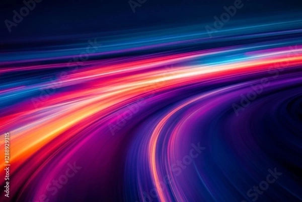 Fototapeta Vivid neon light trails in dynamic abstract motion blur