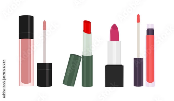 Obraz lipstick set, lipgloss, lipmatte icon makeup isolated illustration vector design