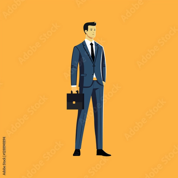 Fototapeta Confident businessman with a case with great potential. Vector illustration. EPS 10