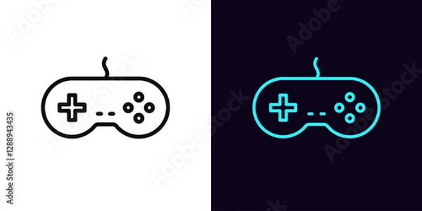 Obraz Outline retro gamepad icon, with editable stroke. Retro joystick for arcade games, videogame station controller. Vintage gamepad, retro computer games, play console, cybersport club. Vector icon