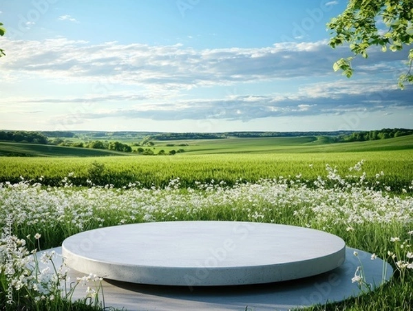 Fototapeta Romantic Pastel Spring Background. Serene landscape with circular platform