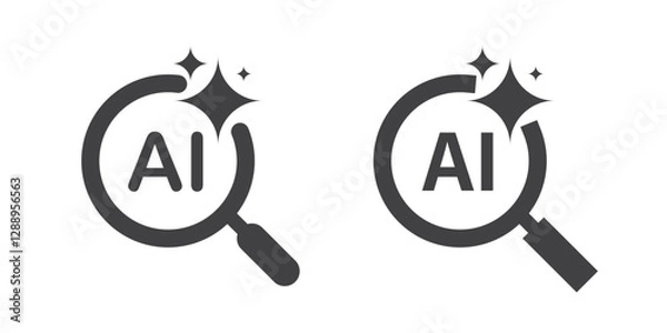 Obraz AI search and analysis icon. Magnifying glass with generate symbol. Artificial intelligence technology concept. Icon element for application and web. Vector illustration. Magnifier or loupe sign.