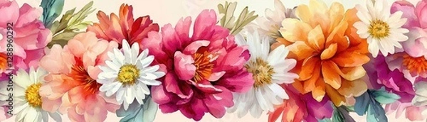 Fototapeta Romantic Pastel Spring Background. Colorful floral arrangement on soft background