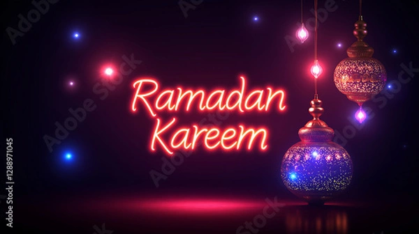 Fototapeta ramadan kareem glowing text background, ramadan background, generative ai