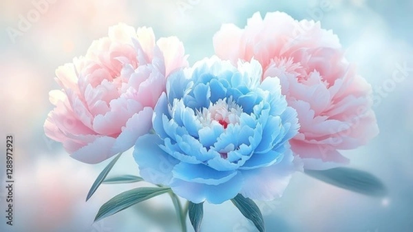 Fototapeta Romantic Pastel Spring Background. Pastel peonies in soft focus background