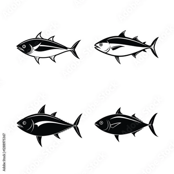 Fototapeta 4 icon set on tuna fish silhouette  