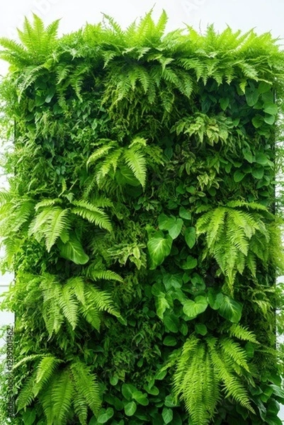 Fototapeta Lush green wall filled with various leafy plants creating vibran
