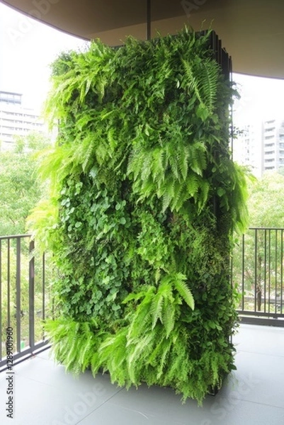 Obraz Lush vertical garden showcasing diverse green foliage in urban e