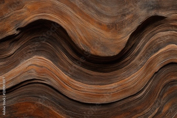 Fototapeta Flowing patterns of rich brown wood create an organic, dynamic t