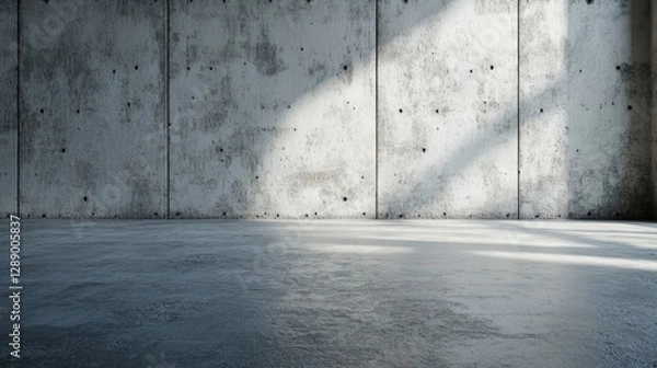 Fototapeta A minimalist space with a blank concrete wall and floor, ideal for decoration or architecture projects