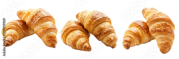 Fototapeta Set of Two croissants arranged in a stack with visible crisp layers and a slight shine from the butter on transparent png background. Ai generated