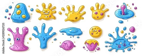 Fototapeta Colorful cartoon blobs; fun, playful design; white background; kids' designs