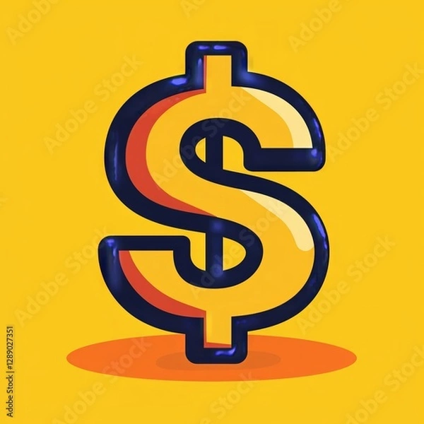 Fototapeta Bright dollar sign illustration on vibrant yellow background symbolizes finance and wealth. Concept of dollar sign conveys ideas of money, economics, and prosperity