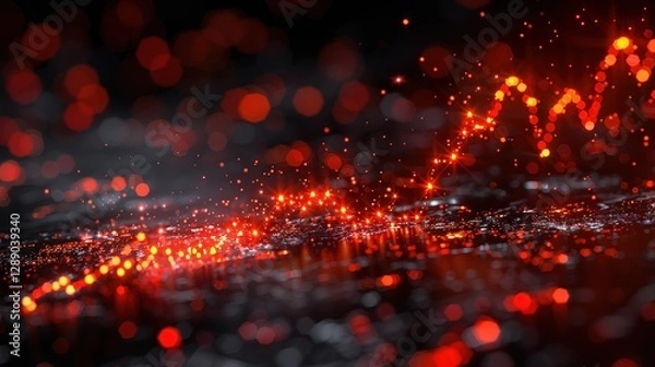 Fototapeta glitter glow light red light glowing in graph shape on dark background, graph in upward trend 