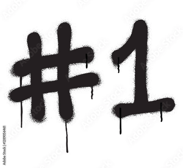 Fototapeta Spray graffiti hashtag symbol and number one. The combination of the hashtag symbol with the number one may suggest importance, superiority or emphasis on being the best or first in something.