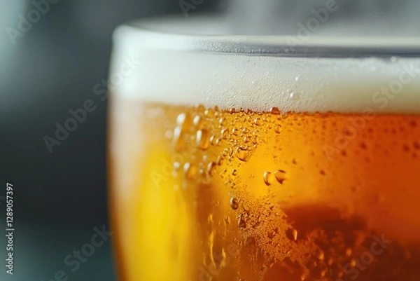 Fototapeta Cold refreshing beer with foam and bubbles