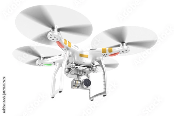 Obraz White quadrocopter drone with a video camera 3d
