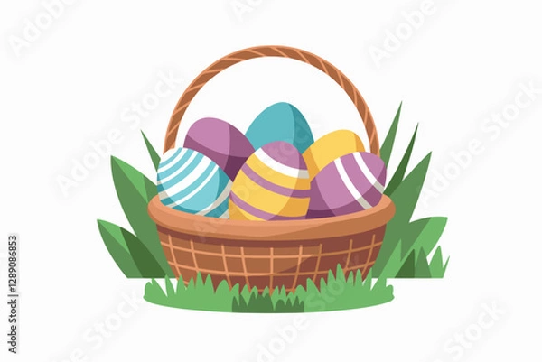 Obraz Basket with colorful easter eggs, holiday and celebration concept