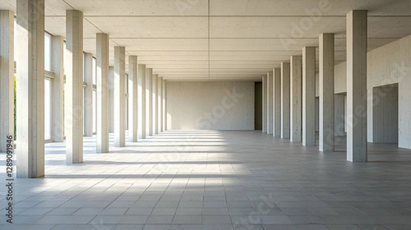 Obraz Empty Modern Building Interior with Concrete Columns and Sunlight