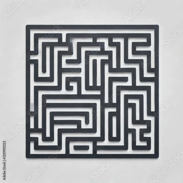 Obraz A minimalist maze pattern in dark gray lines on a white background 2
