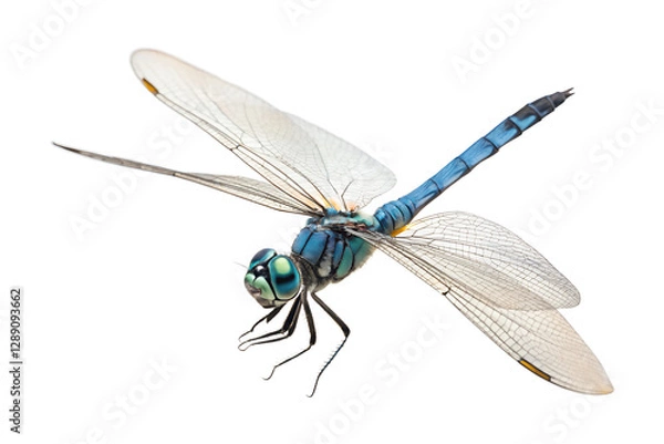 Obraz Front view, Blue Dasher, is spreading its wings and flying, isolated on a transparent background