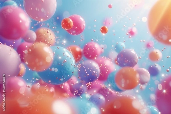 Fototapeta Floating colorful particles create a stunning festival atmosphere with a vibrant blend of soft, glowing orbs in midair