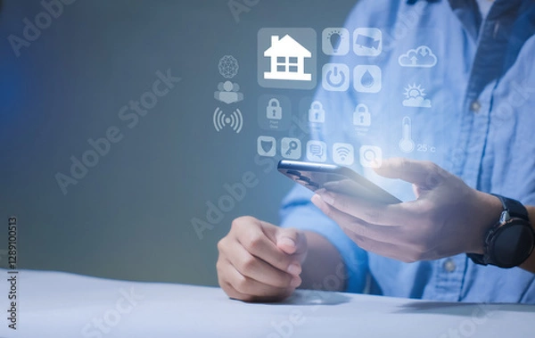 Fototapeta Smart home dashboard to control home appliances Assistant technology for smart devices smart home concept