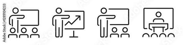 Fototapeta Training icon set. Workshop, business training, presentation, teacher, education, learning - stock vector.