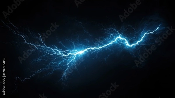 Obraz Vivid blue lightning bolts illuminating the dark sky, creating a scene of natural power and intensity.
