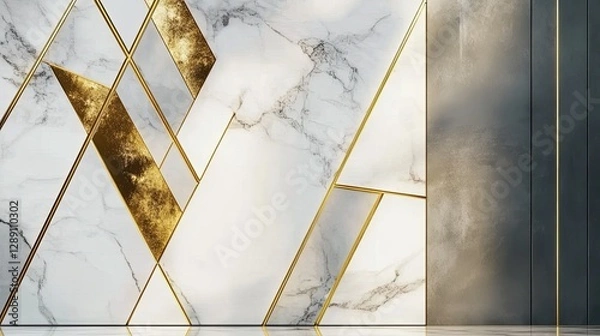 Fototapeta Large marble slab with geometric strains of gold in art deco style