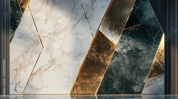 Fototapeta Large marble slab with geometric strains of gold in art deco style