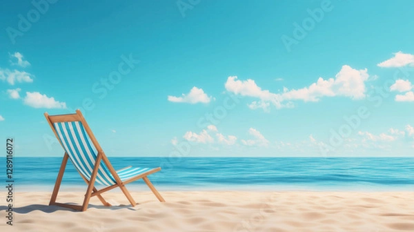 Fototapeta Relaxing beach chair facing tranquil ocean sunny day scenic view