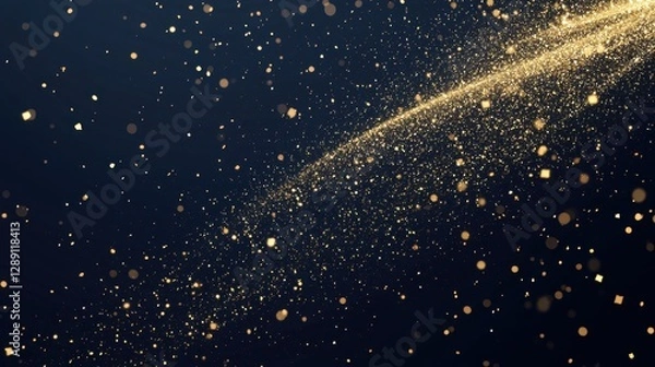 Fototapeta A mesmerizing trail of golden sparkles against a dark backdrop, creating a magical and festive atmosphere.