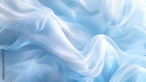 Fototapeta Delicate blue and white sheer fabric flowing softly, creating a serene and ethereal atmosphere.