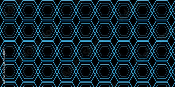 Fototapeta Blue hexagonal background, 3d render Dark metal hexagon with blue beam background. Abstract dark blue background technology futuristic digital concept with honeycomb shape, for banner, backdrop, cover