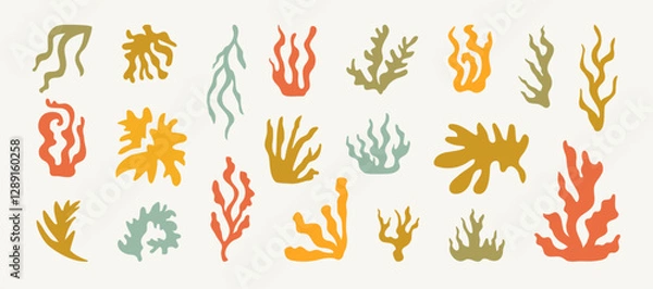 Fototapeta Summer Botanical Set With Abstract Floral Design Natural Elements. Tropical Silhouettes Of Flowers And Plants Collage. Abstract Spring Natural Organic Shapes Leaves Flat Application. Isolated.