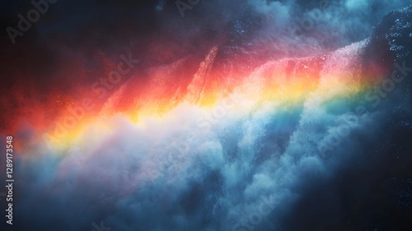 Fototapeta Full Rainbow in the Sky with Close Up Detail of Skoga Waterfall