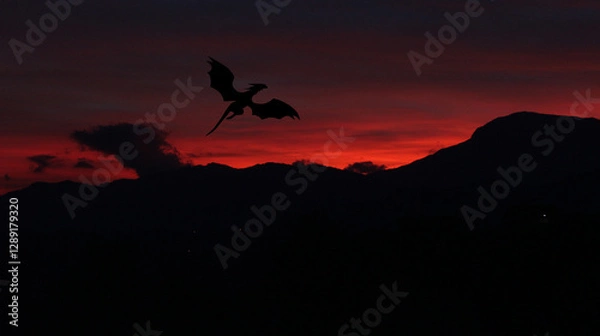 Obraz Dragon on red sky