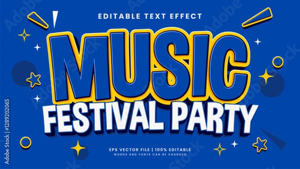 Obraz Music Festival Party text effect. Retro vintage 90s editable text effect style