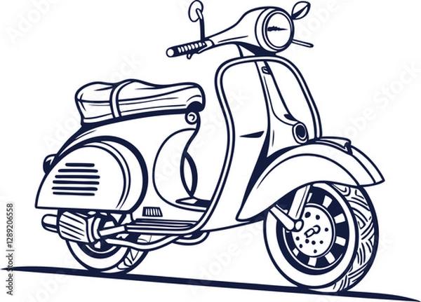 Fototapeta Retro Scooter Vector Art on Plain White Background