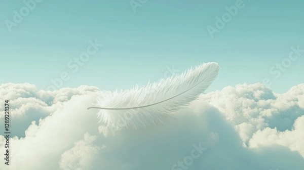 Fototapeta Serene white feather floating gently on a soft cloud