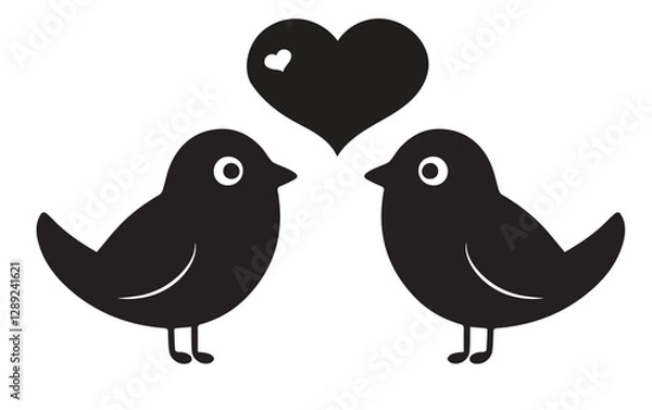 Fototapeta two birds on a branch with love icon. Valentines Day icon set vector illustration