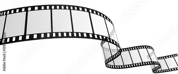 Fototapeta Curved Film Strip Frame Isolated on White Background, Blank Wavy Movie Reel Border for Video Editing, Retro Cinematic Design Element for Film Industry, Photography, and Multimedia Projects