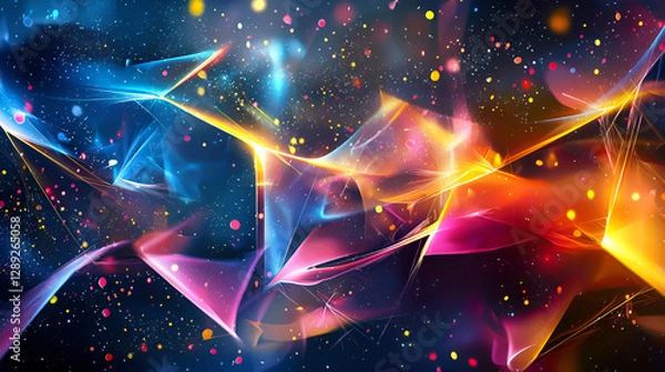 Fototapeta Futuristic abstract background with glowing neon shards and metallic surfaces