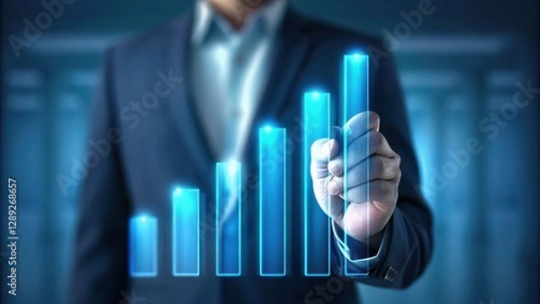 Fototapeta Professional Hand Gripping Luminous Bar Graphs to Illustrate Growth and Performance in a Business Presentation Setting